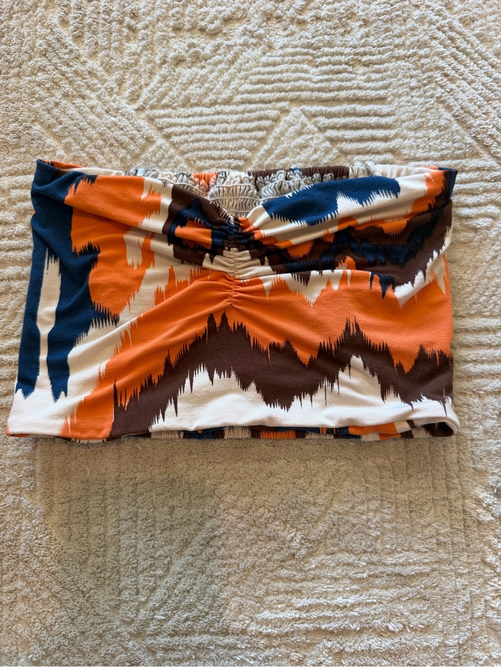 BEL KAZAN Abstract Print Strapless Tube Top One Size Smocked Back Bali